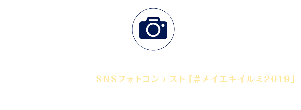 カメラマークの付いたビルのクリスマス装飾とその周辺のイルミネーションは、SNS フォトコンテスト「メイエキイルミ2019」の応募対象になります。