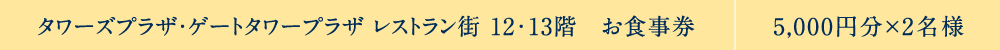 タワーズプラザ・ゲートタワープラザ レストラン街 12･13階　お食事券 5,000円分×2名様